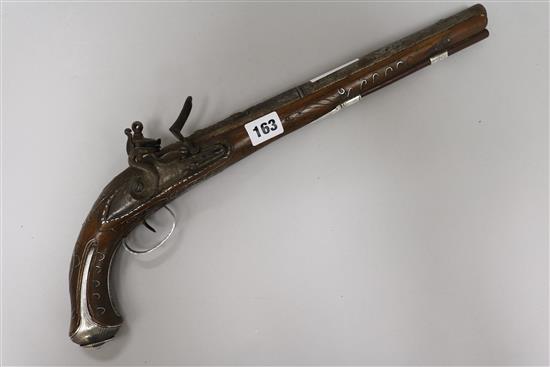 A 19th century silver mounted Turkish flintlock pistol